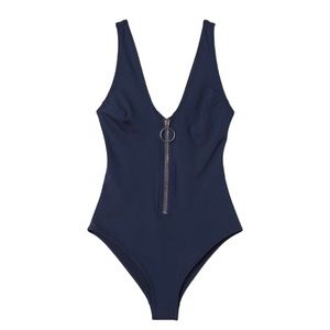 H&M Navy blue zipper front one piece swimsuit
